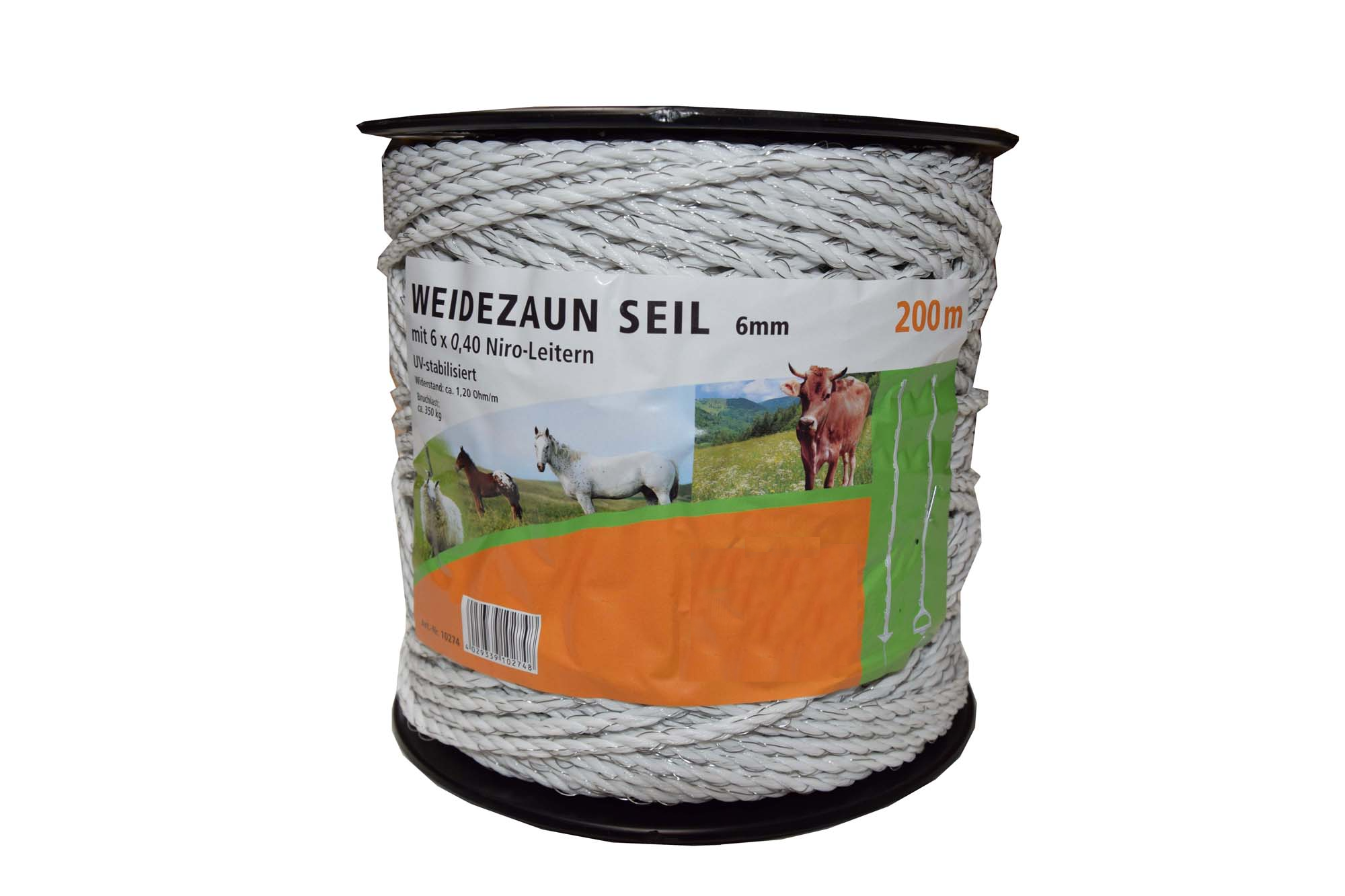 Electro koord, wit 6 mm 6x 0,4 200 mtr
